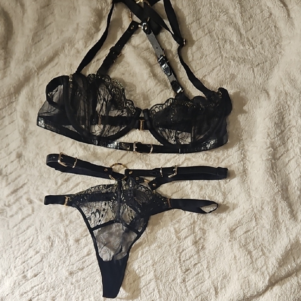 Black Lace Strappy Lingerie Set